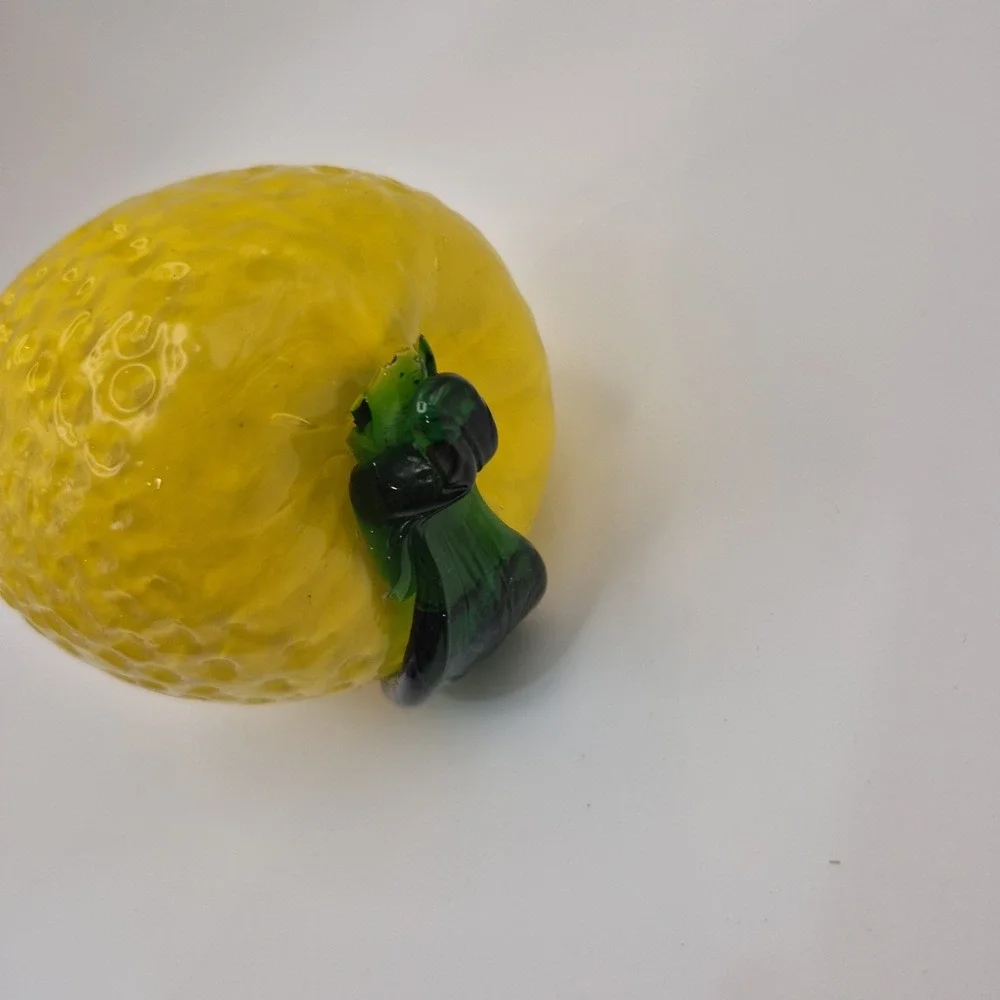 Vintage Art Glass Yellow Lemon Hand Blown Fruit Kitchen Decor Murano Style